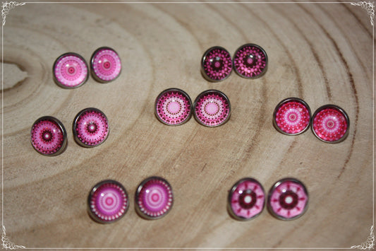 Boucles d'oreilles clous "Mandalas - Roses "