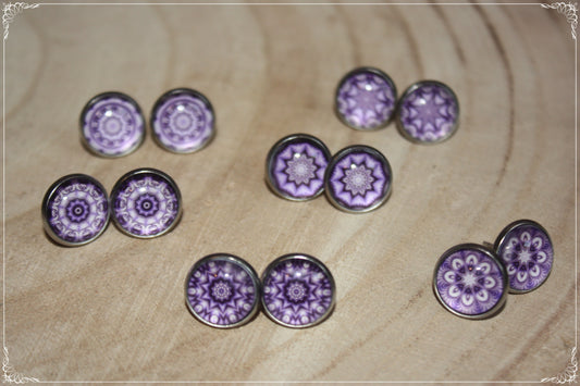 Boucles d'oreilles clous "Mandalas - Violet "