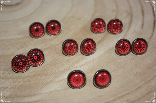 Boucles d'oreilles clous "Mandalas - Rouge "