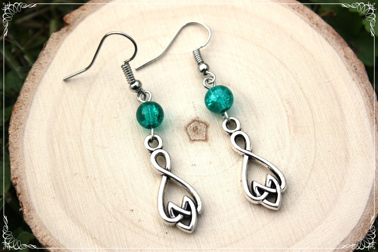 Boucles d'oreilles celtiques "Doubles noeuds - perles"