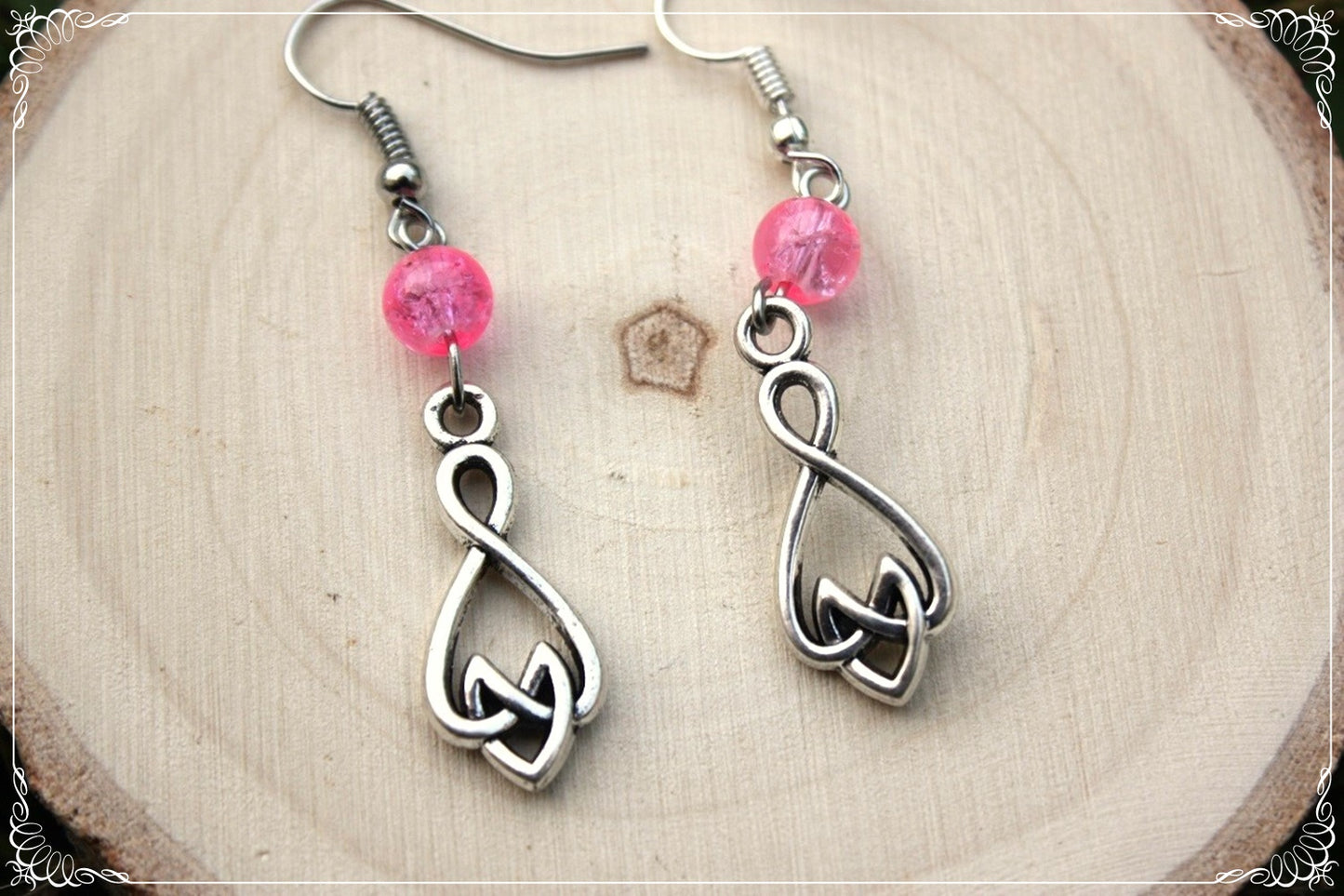 Boucles d'oreilles celtiques "Doubles noeuds - perles"