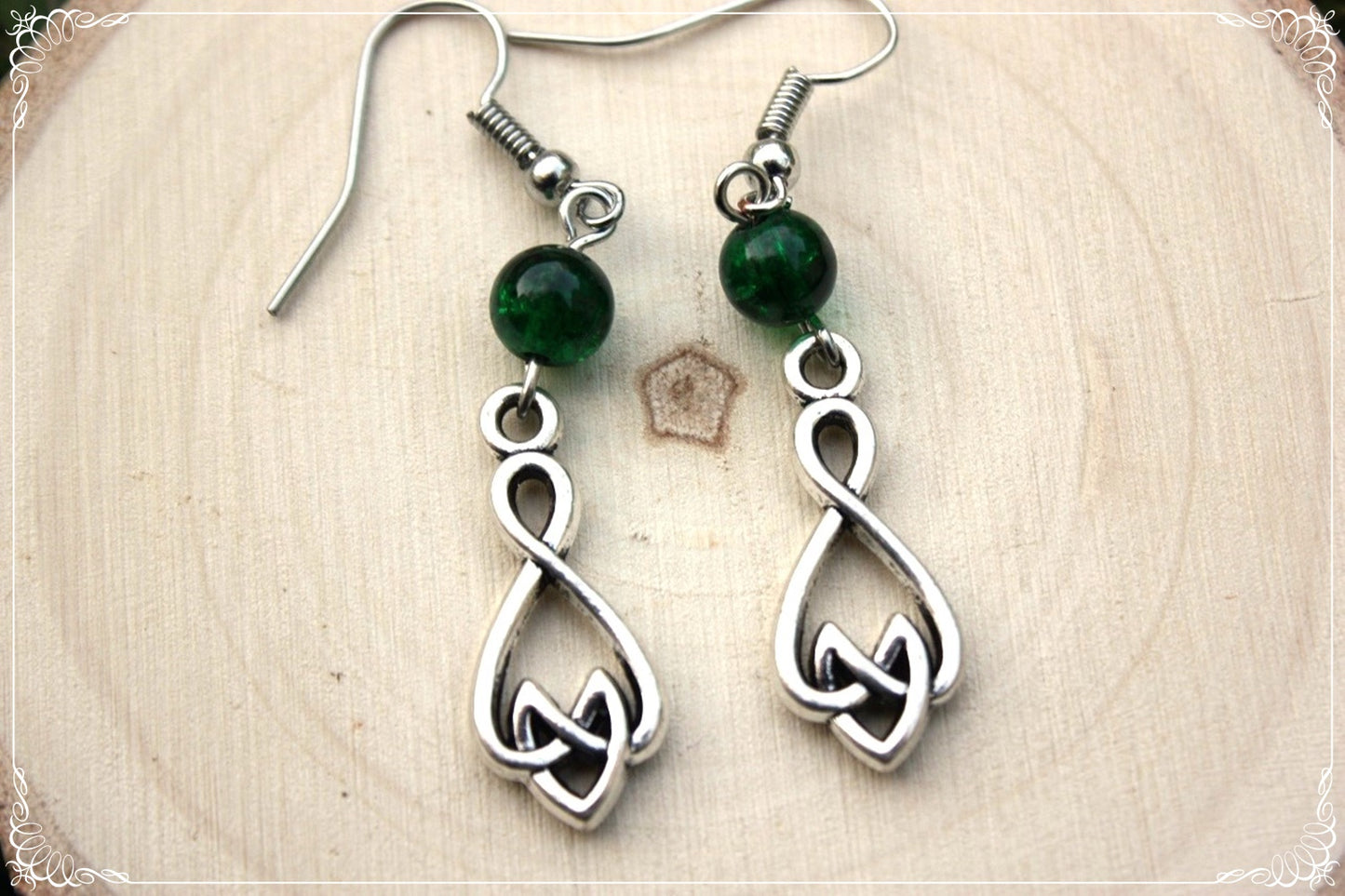 Boucles d'oreilles celtiques "Doubles noeuds - perles"