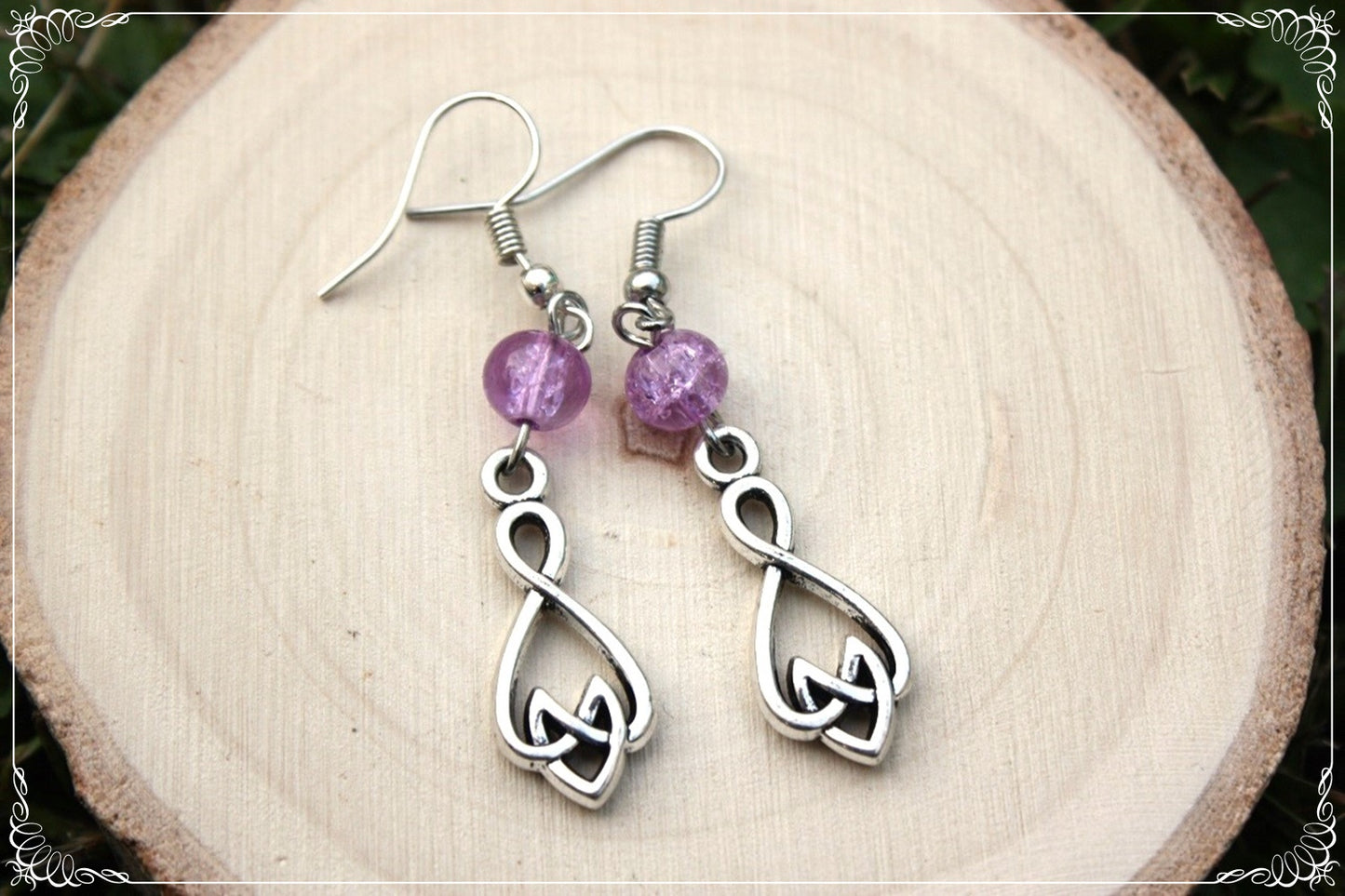 Boucles d'oreilles celtiques "Doubles noeuds - perles"