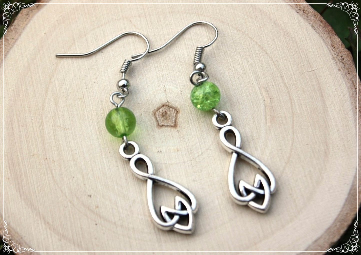 Boucles d'oreilles celtiques "Doubles noeuds - perles"