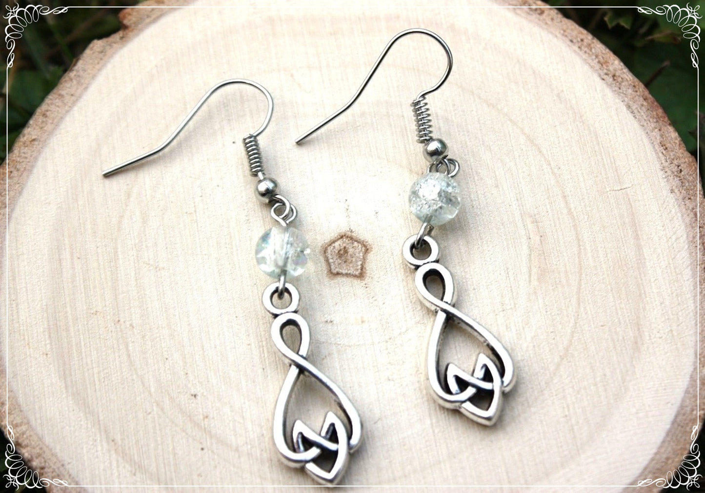 Boucles d'oreilles celtiques "Doubles noeuds - perles"