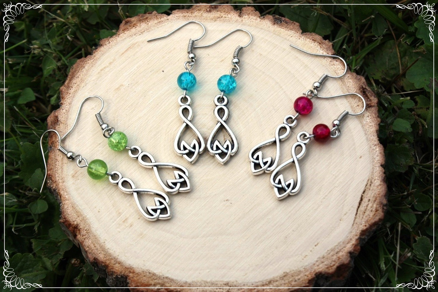 Boucles d'oreilles celtiques "Doubles noeuds - perles"