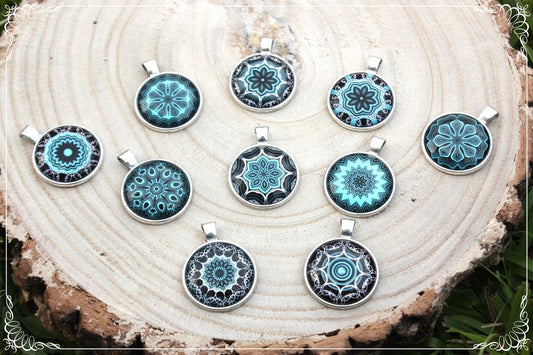 Pendentifs "Mandalas - Bleus moyens"