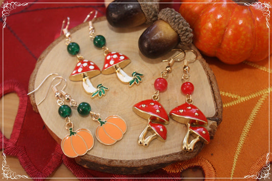 Boucles d'oreilles pendantes Automne Halloween citrouilles champignons