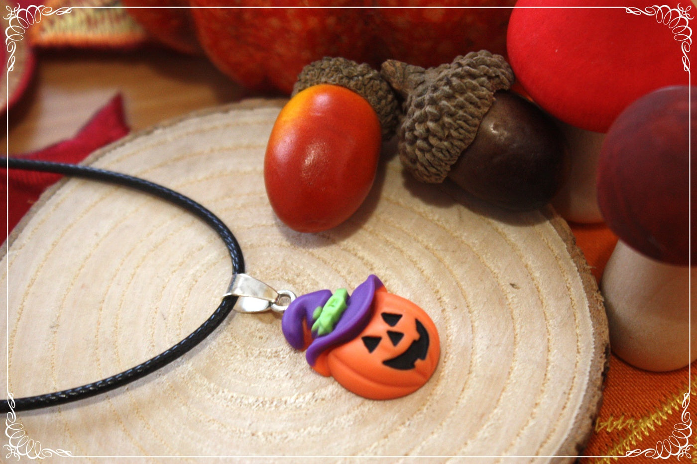 Pendentifs automne Halloween citrouille chat manoir sorcière fantôme