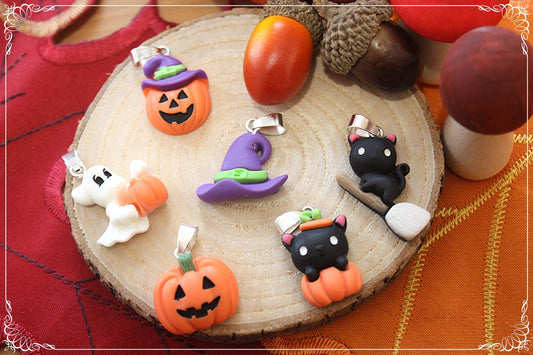 Pendentifs automne Halloween citrouille chat manoir sorcière fantôme