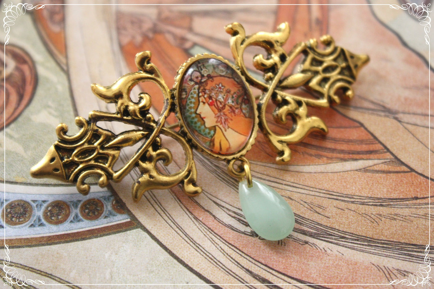 Broches "Mucha gouttes - Art Nouveau"