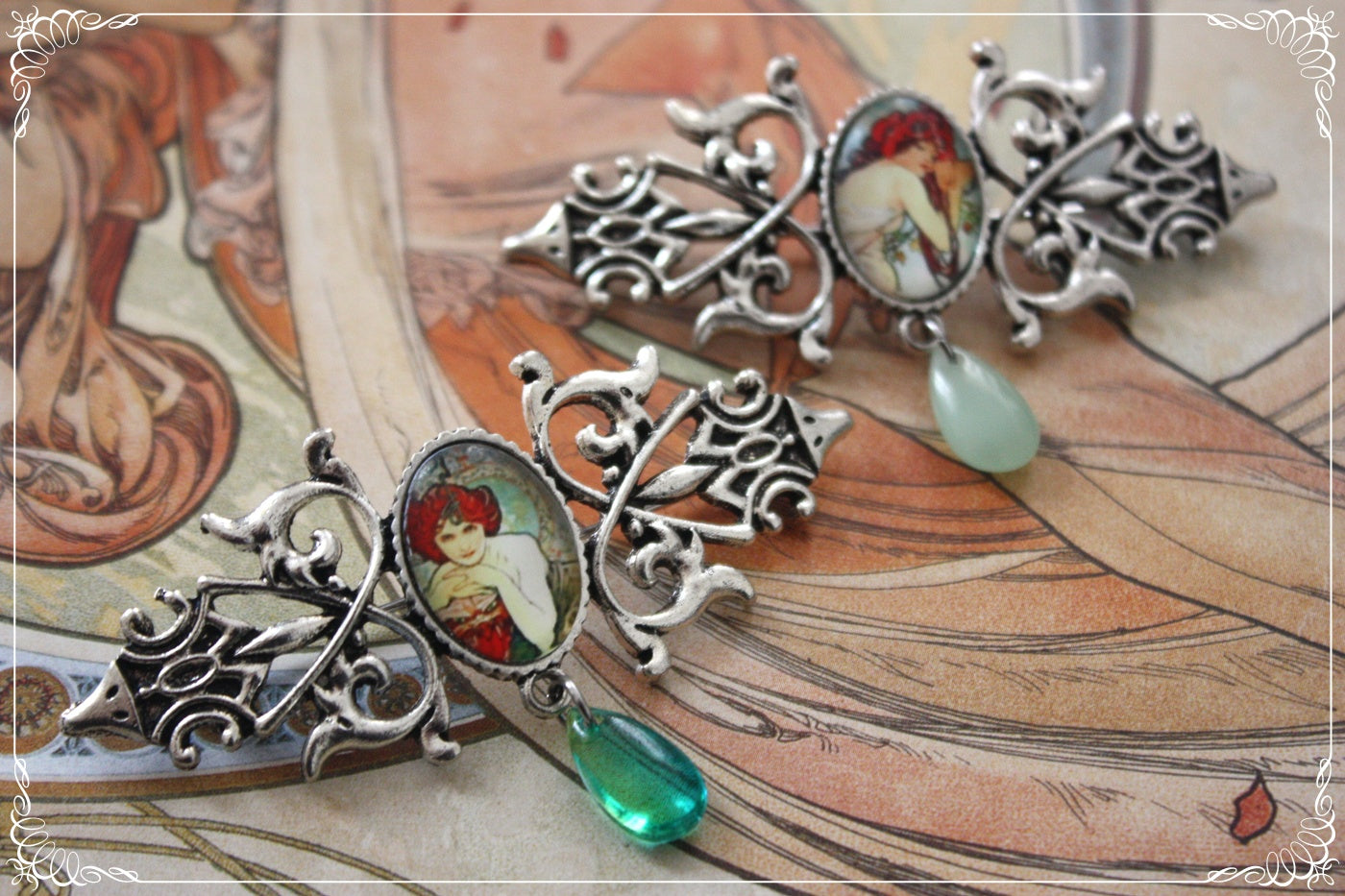 Broches "Mucha gouttes - Art Nouveau"