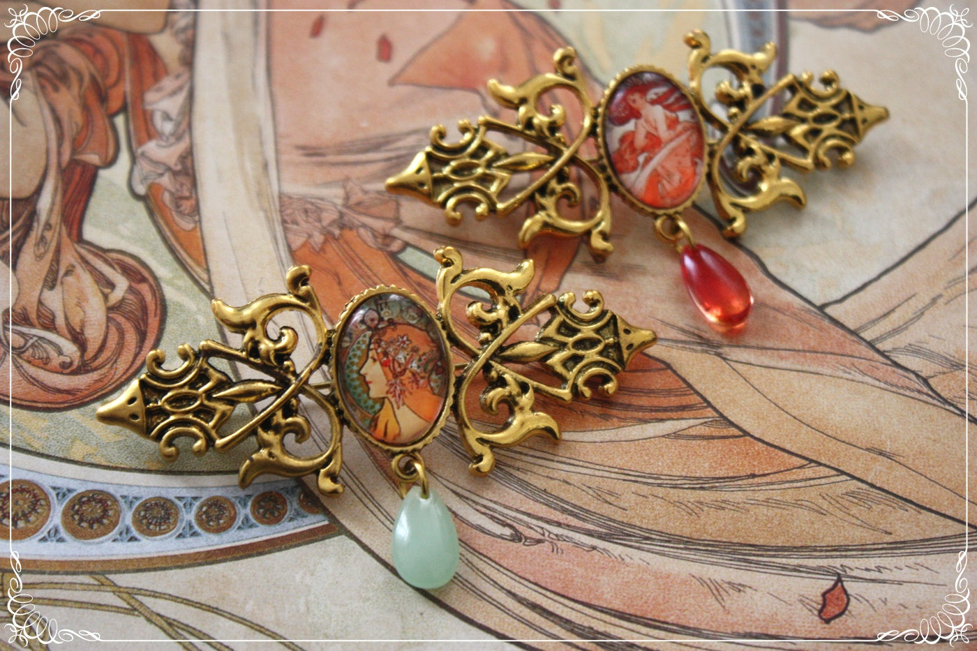 Broches "Mucha gouttes - Art Nouveau"