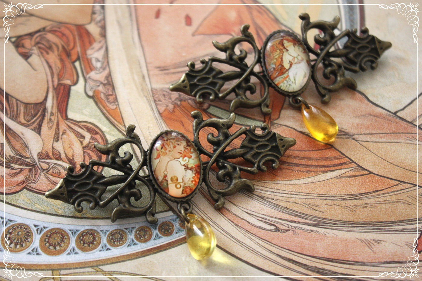 Broches "Mucha gouttes - Art Nouveau"