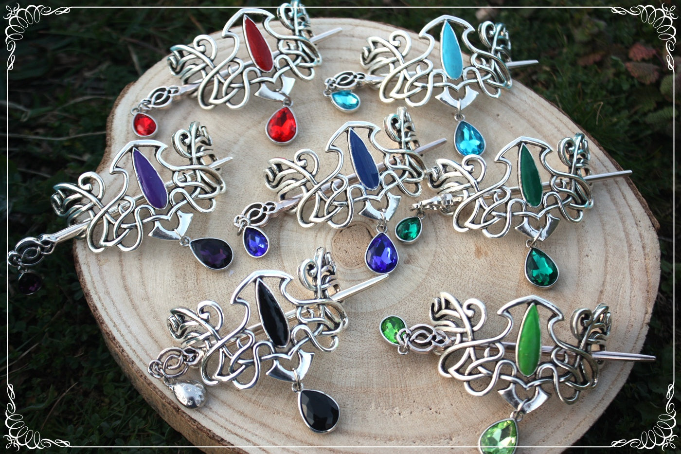 Barrette épingle à cheveux celtique elfique peinte