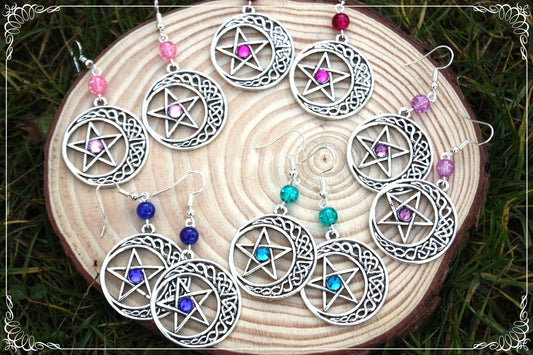 Boucles d'oreilles "Pentacles celtiques lunes"