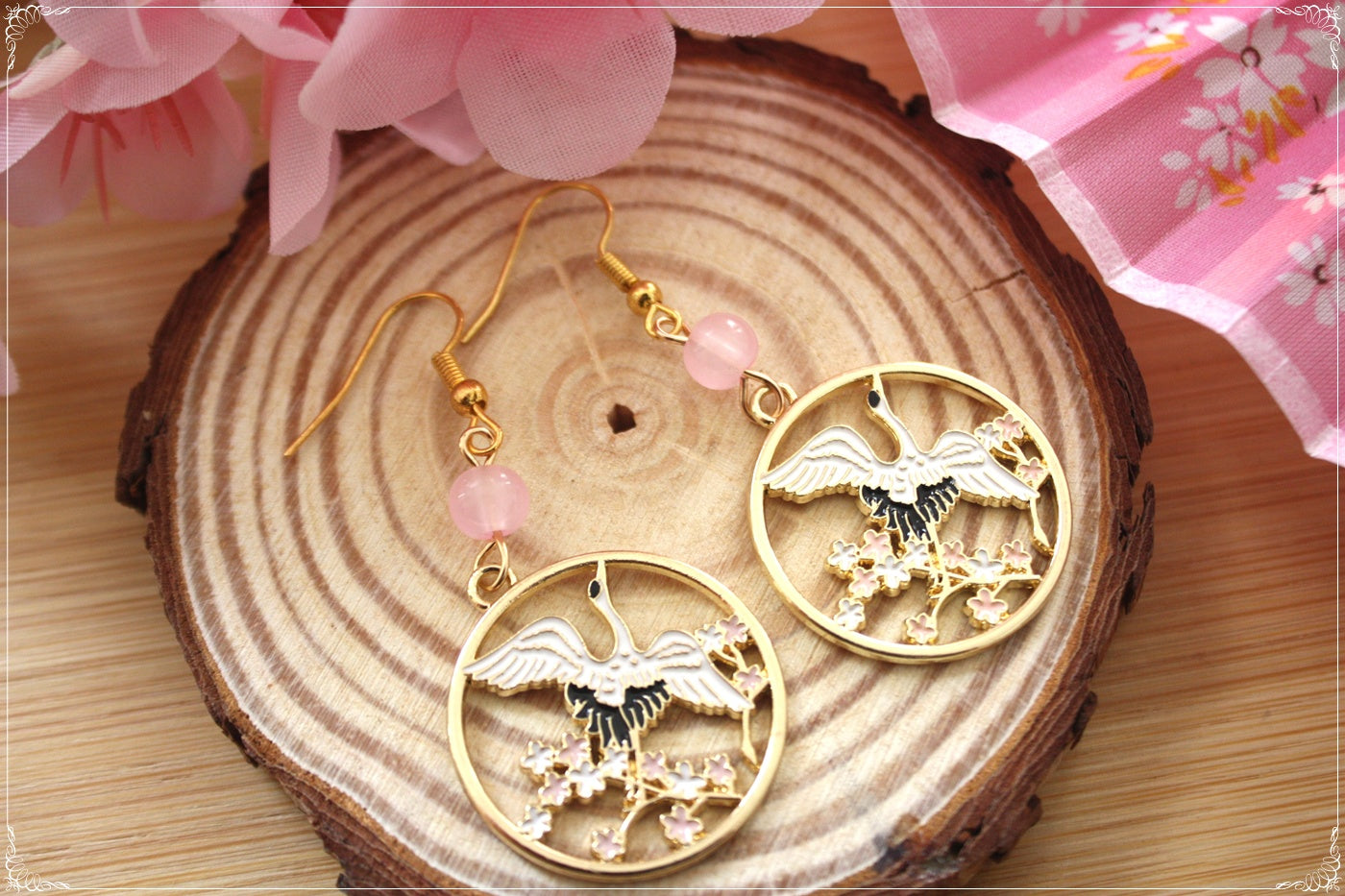 Boucles d'oreilles Japon Carpes Koï - Mont Fuji - Grue japonaise