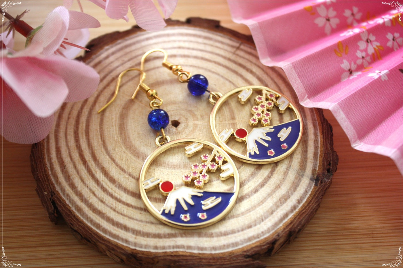 Boucles d'oreilles Japon Carpes Koï - Mont Fuji - Grue japonaise