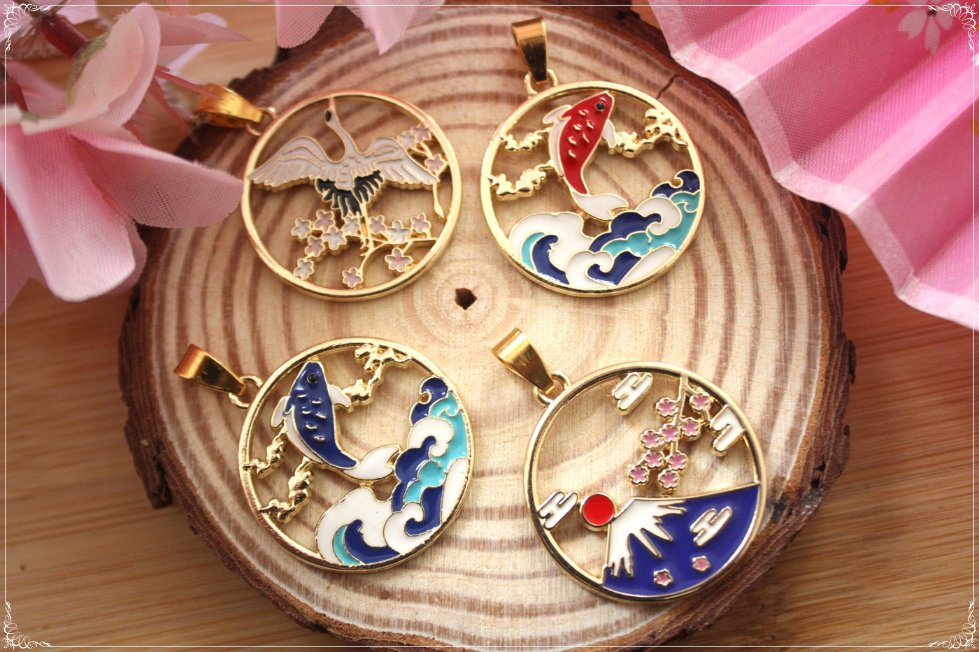 Pendentifs Japon - Carpes Koï - Mont Fuji - Grue japonaise