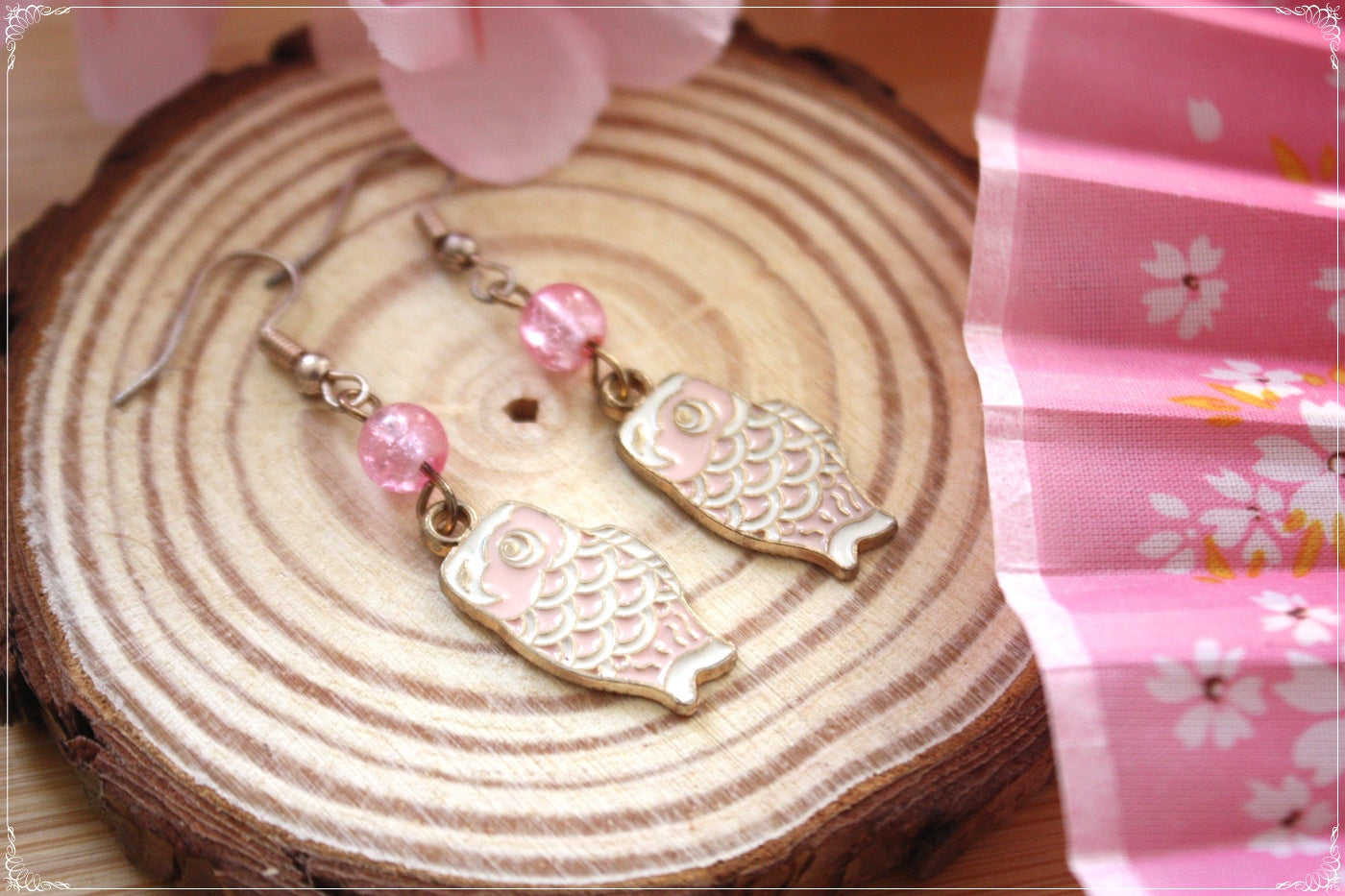 Boucles d'oreilles Japon "Mont Fuji - Carpes koï "