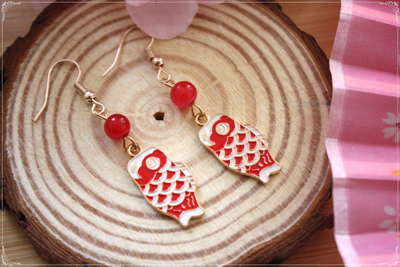 Boucles d'oreilles Japon "Mont Fuji - Carpes koï "