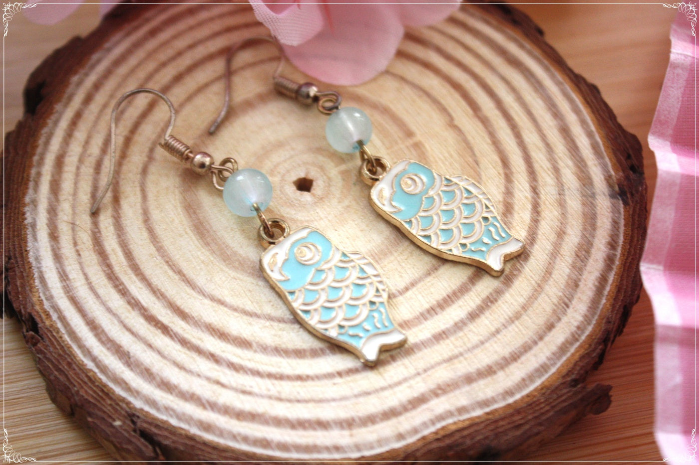 Boucles d'oreilles Japon "Mont Fuji - Carpes koï "