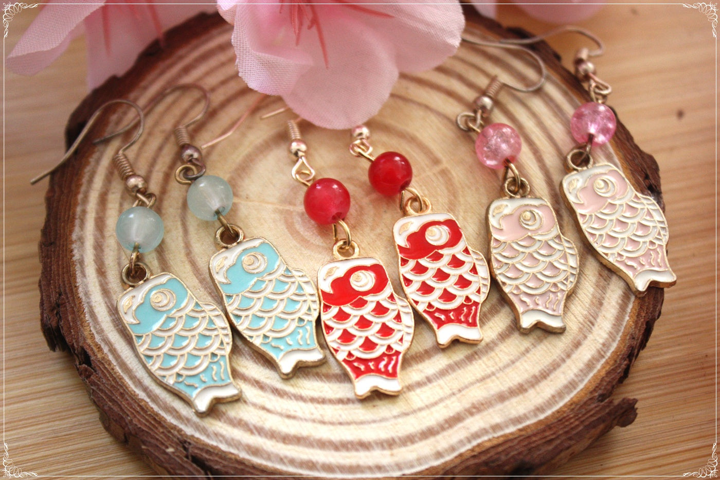 Boucles d'oreilles Japon "Mont Fuji - Carpes koï "