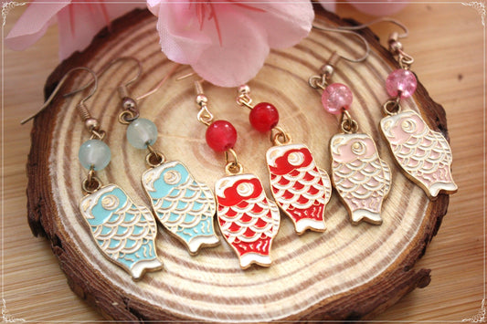 Boucles d'oreilles Japon "Mont Fuji - Carpes koï "