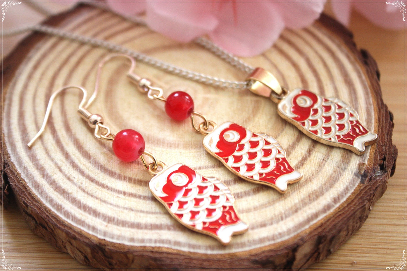Boucles d'oreilles Japon "Mont Fuji - Carpes koï "