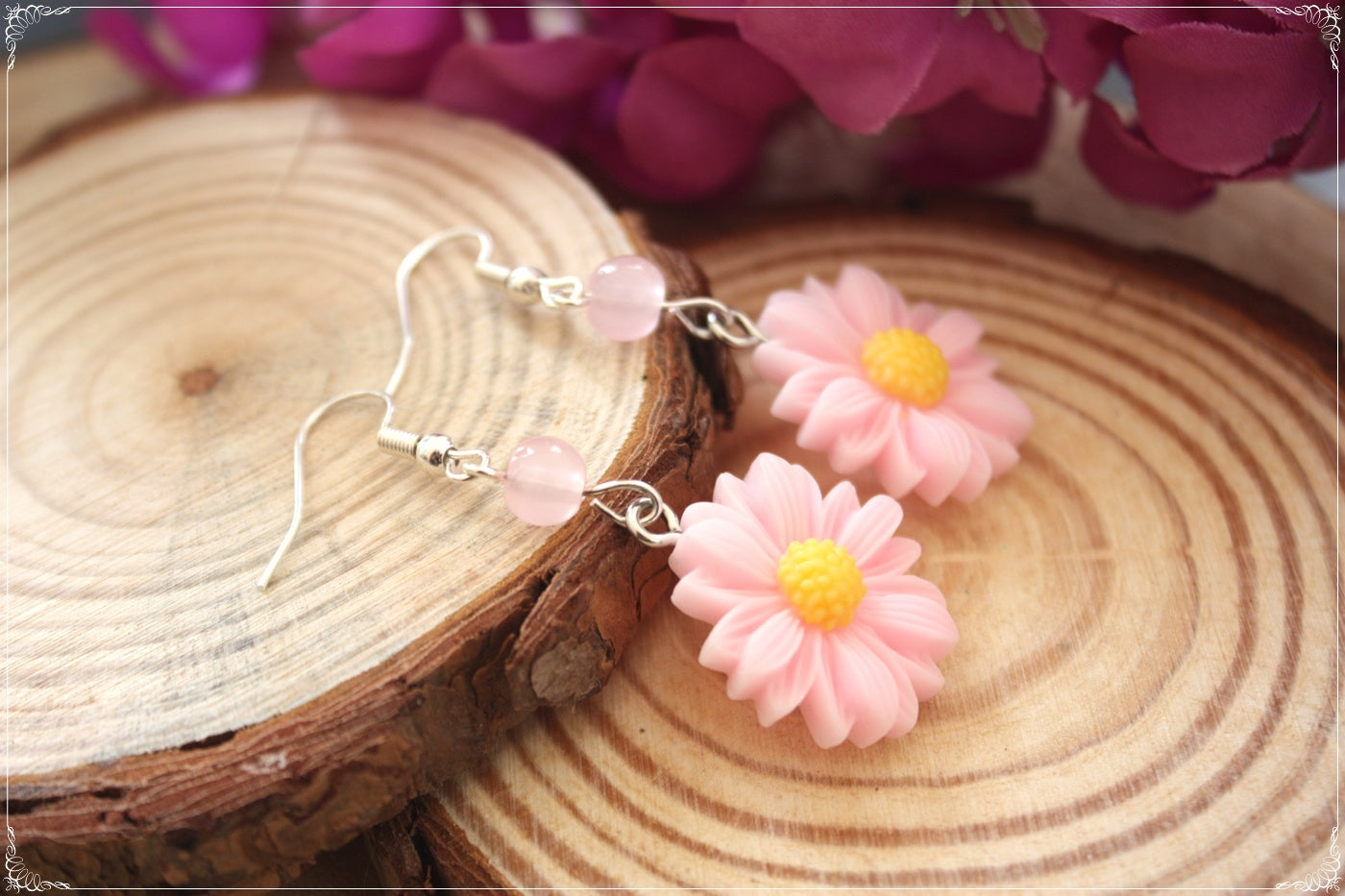 Boucles d'oreilles fleurs paquerettes marguerites coquelicots tournesols