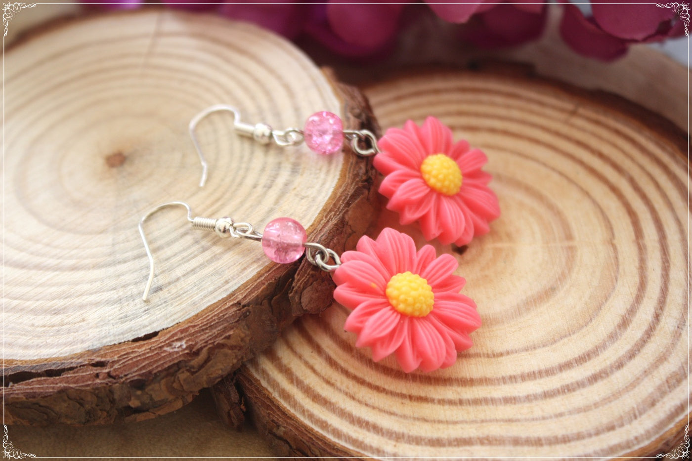 Boucles d'oreilles fleurs paquerettes marguerites coquelicots tournesols