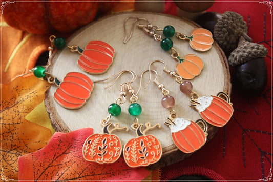 Boucles d'oreilles pendantes Automne Halloween citrouilles pumpkin spice latte