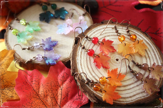 Boucles d'oreilles pendantes Automne Halloween doubles feuilles érable forêt