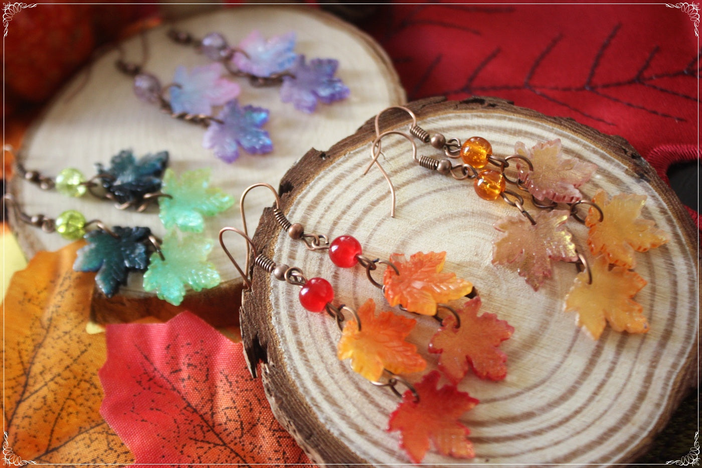 Boucles d'oreilles pendantes Automne Halloween feuilles érable forêt