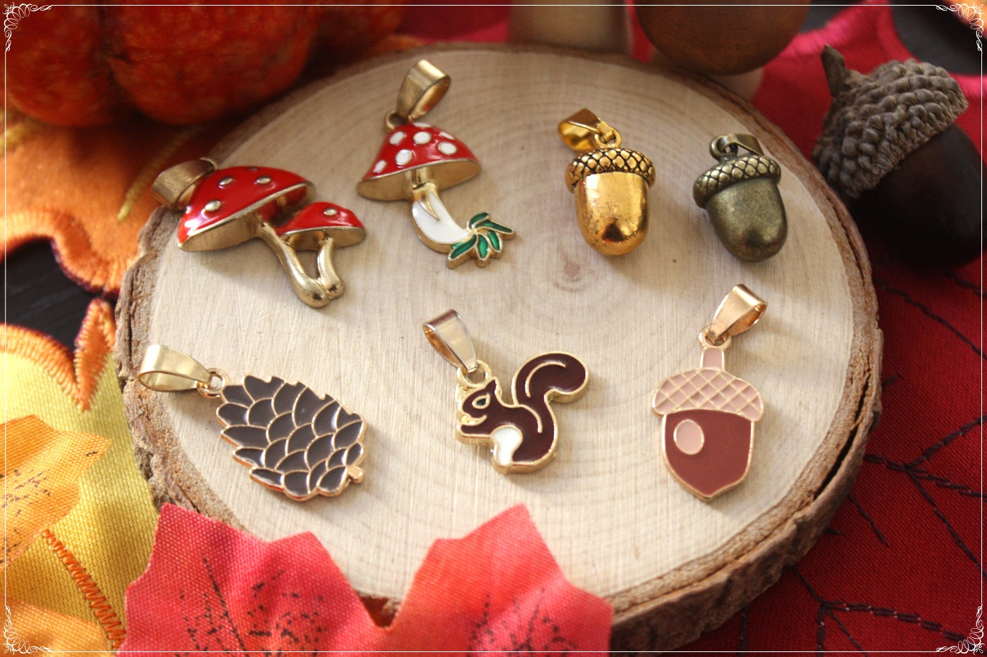 Pendentifs Automne Halloween écureuil champignon gland pomme de pain