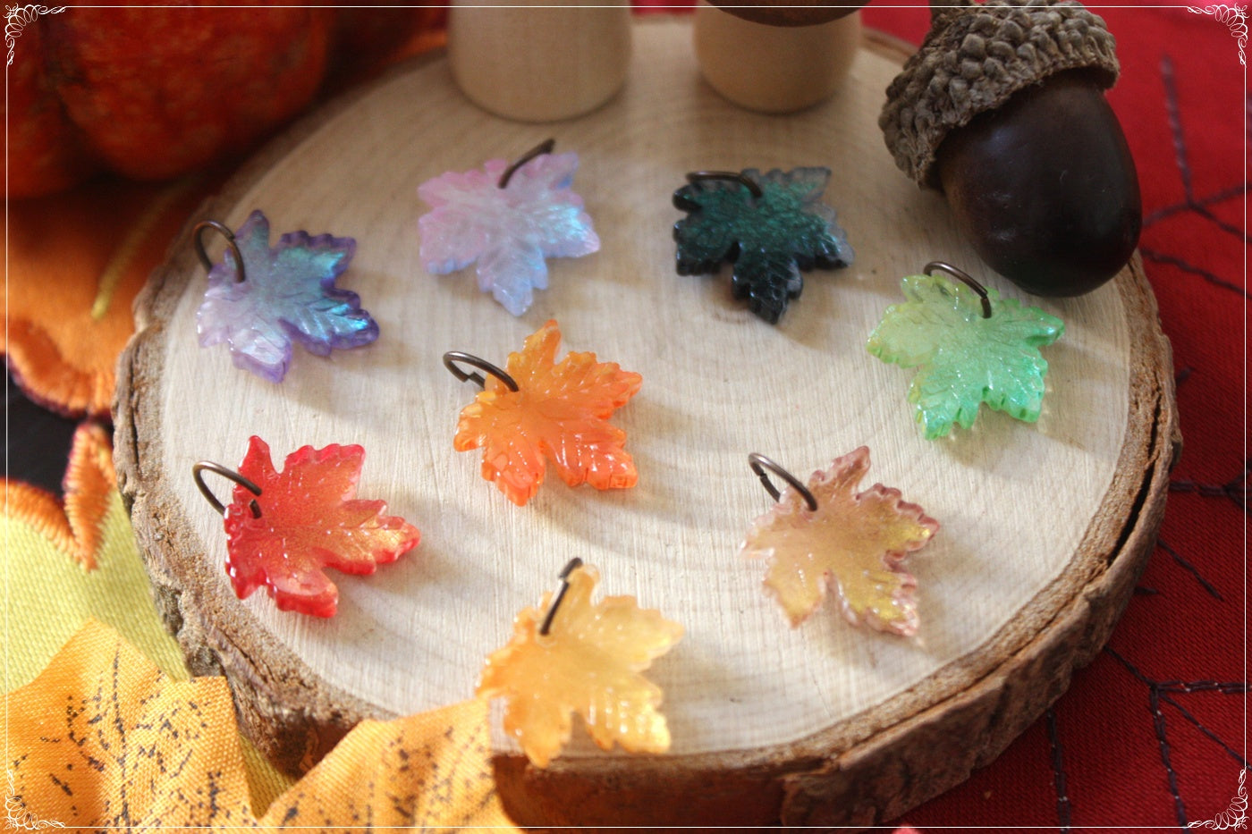 Pendentifs Automne Halloween feuilles érables verre