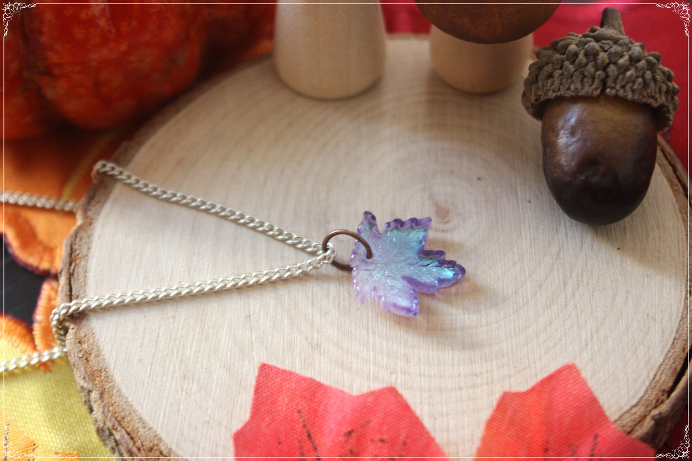 Pendentifs Automne Halloween feuilles érables verre