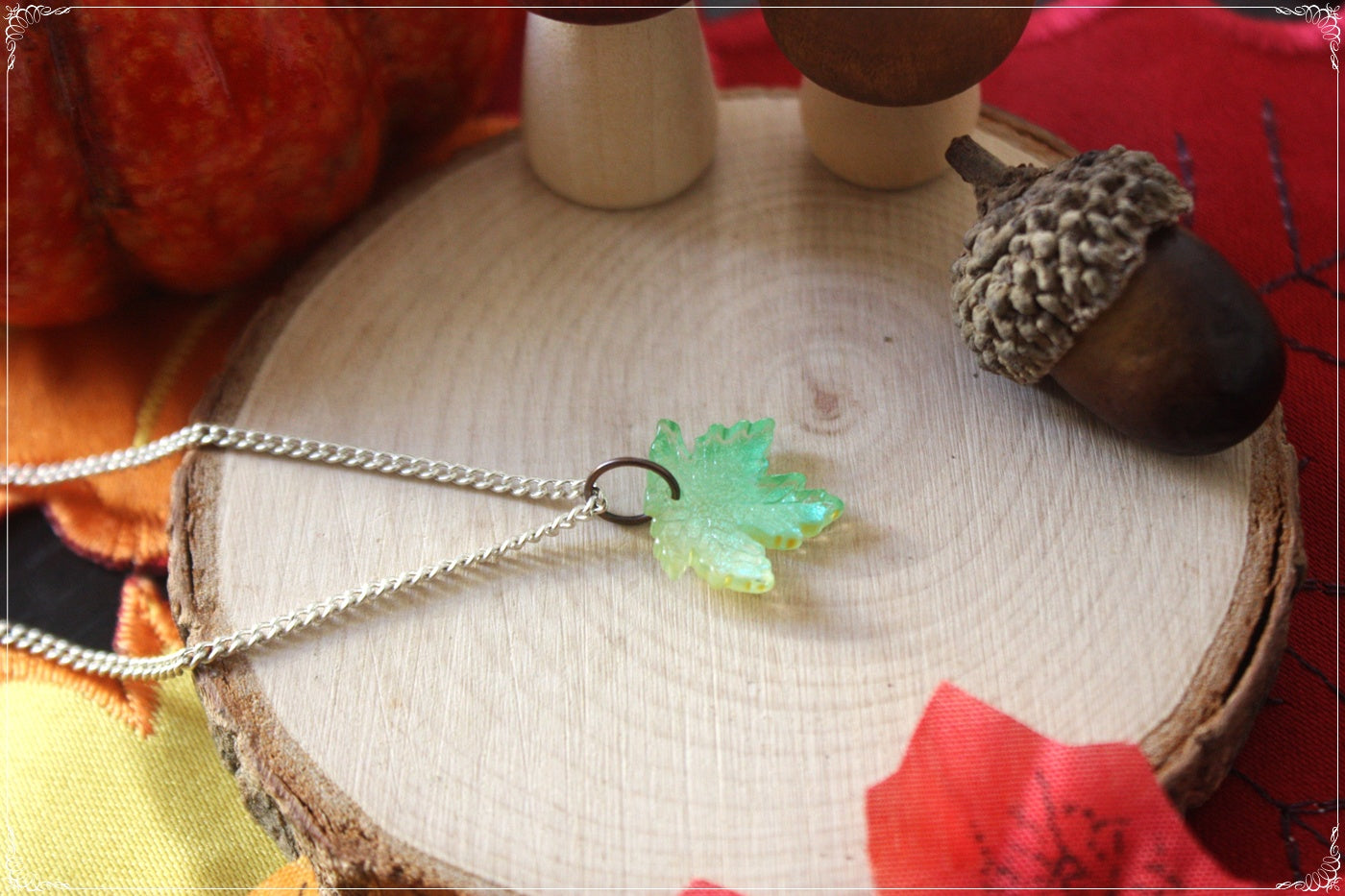 Pendentifs Automne Halloween feuilles érables verre