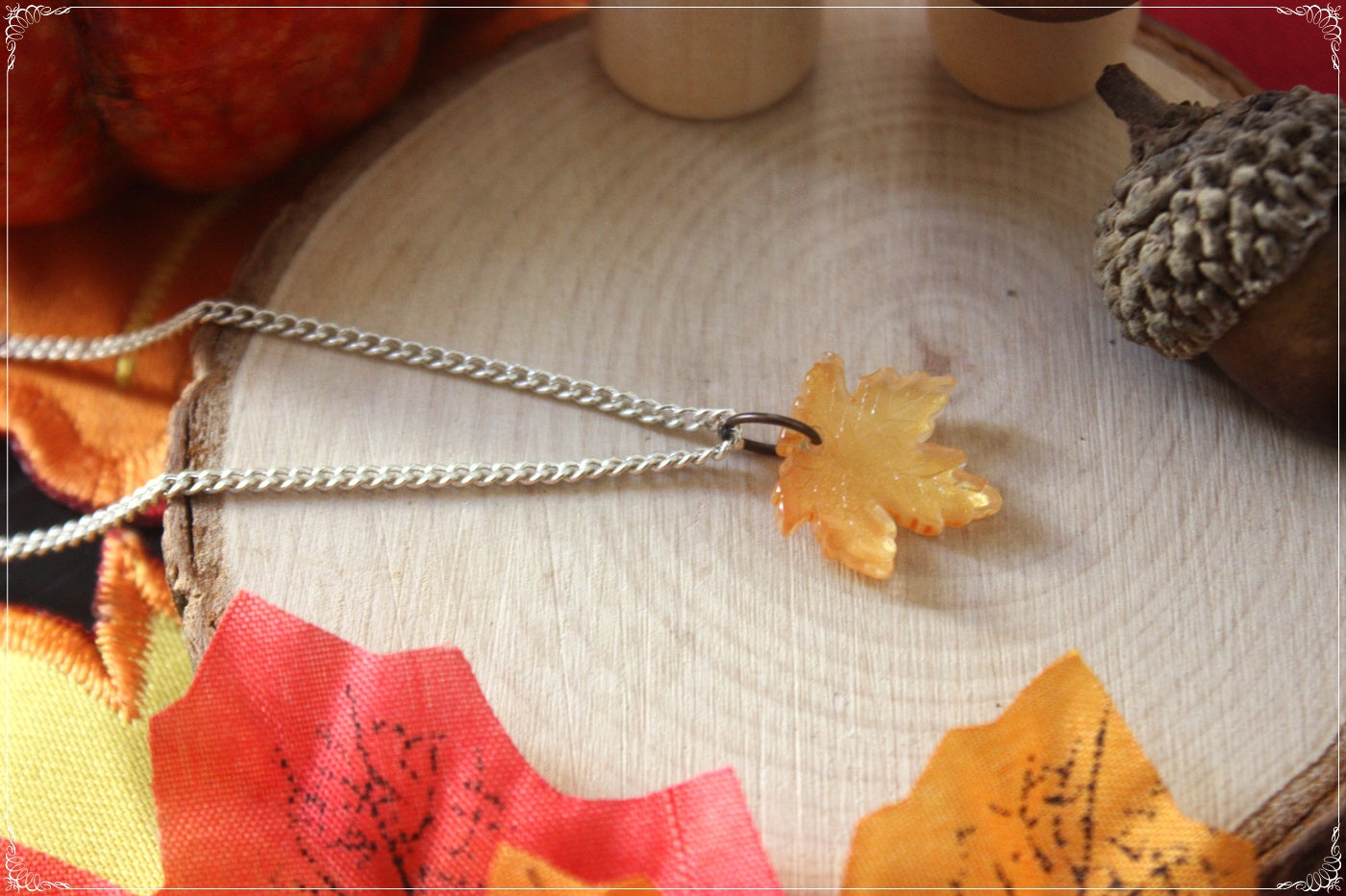 Pendentifs Automne Halloween feuilles érables verre
